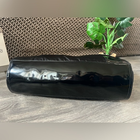 Tory Burch Mini Ella Tote Bag in Black Nylon and Black Patent Leather Trim - Picture 8 of 14